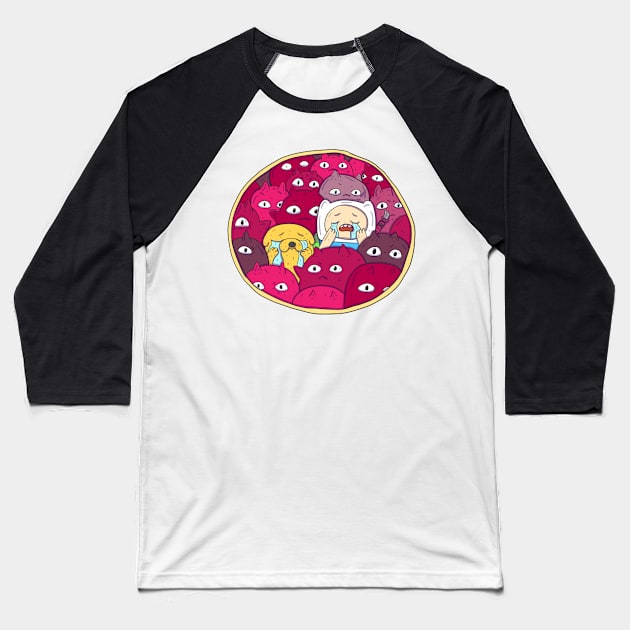 Finn and Jake in the Nightosphere Baseball T-Shirt by surfinggiraffecomics